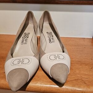 Salvatore Ferragamo Cream and Tan Heels Timeless Elegance